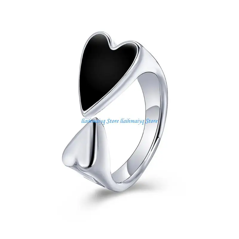 

573B Vintage Heart Ring Adjustable Opening Finger Ring For Women Trendy Accessory