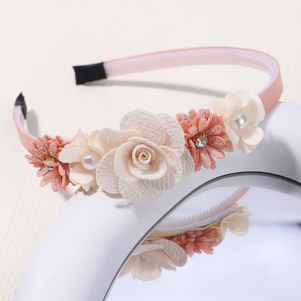 1PC Cute Hairband Kids Princess Headwear Boutique Triple Satin Flowers con zirconi accessori per capelli cerchio per la testa per ragazze fascia