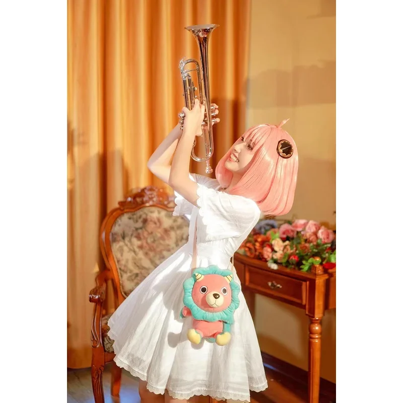 Anime Spy Family Cosplay Costume Anya Forger Dress Kids Adults Girls Kawaii Role Play Outfits Wig Plush Toys Carnival Party Suit