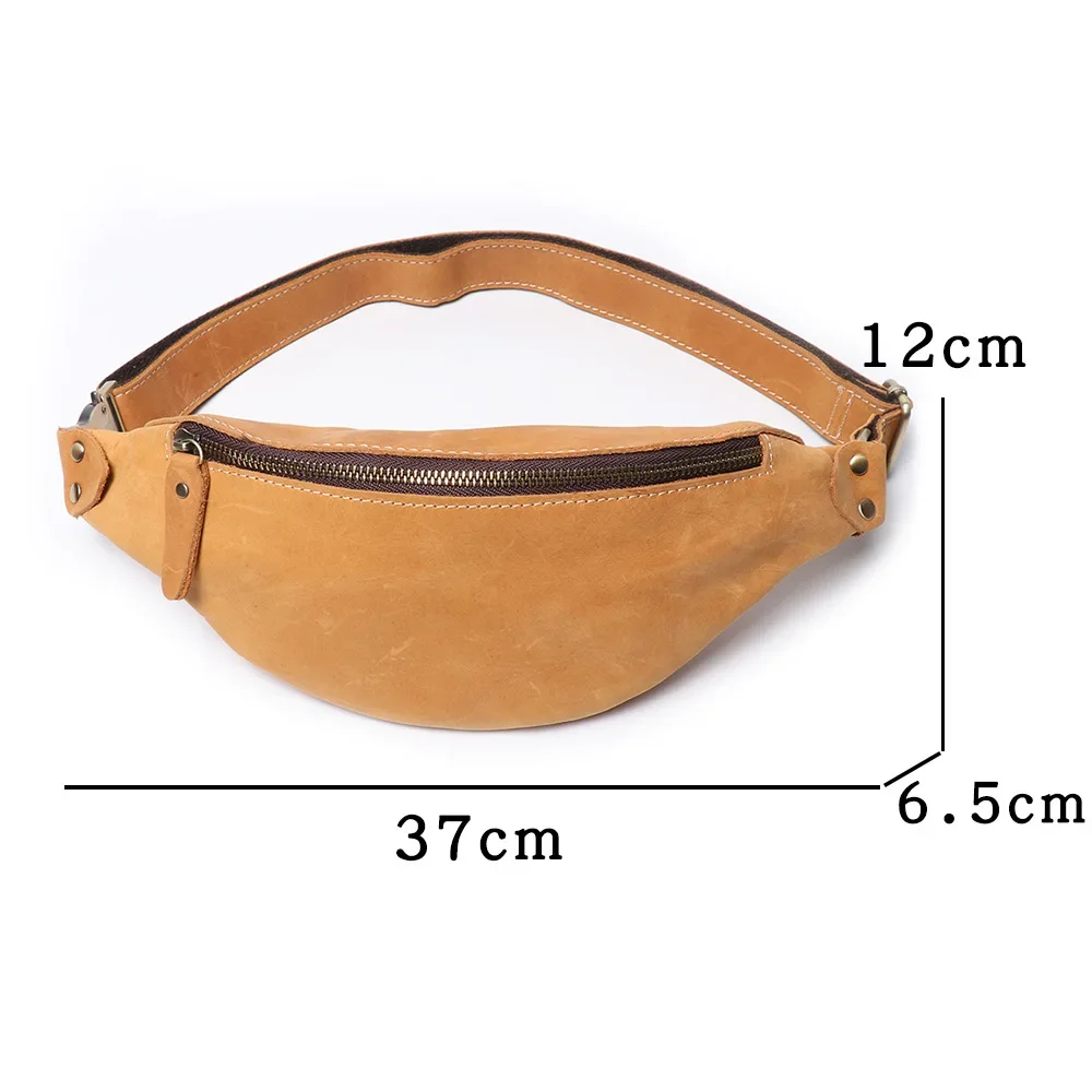 Pochete de couro retrô masculina, bolsa de cintura de couro de cavalo louco, bolsa de ombro crossbody, bolsa de peito de couro, mochila esportiva ao ar livre