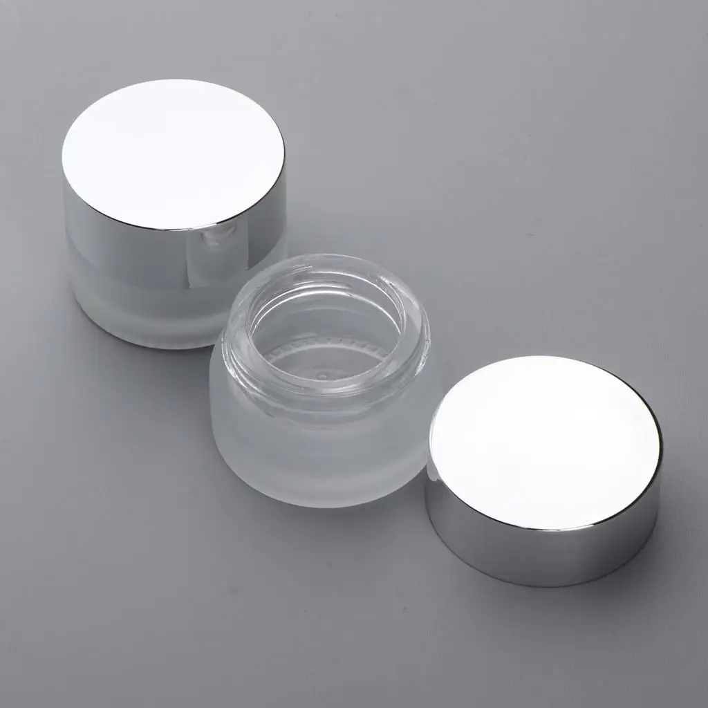 2 Pieces Empty Make Up Jar Can Frosted Translucent Glass Container