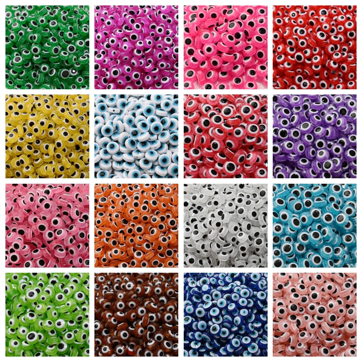 iYOE 50pcs 6/8/10mm Mix Evil Eye Spacer Bead Flat Round Turkish Eye Resin Beads For Making Bracelet Necklace Earring Phone Chain