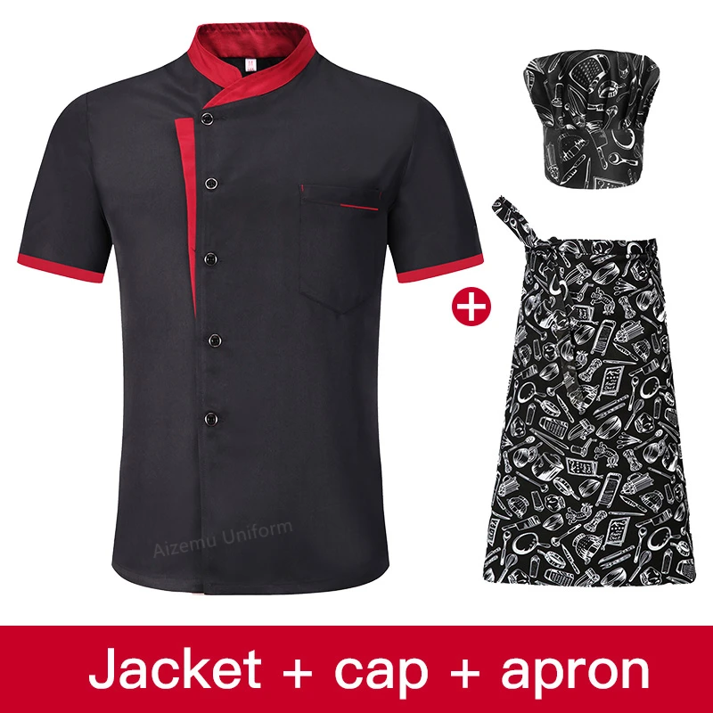 Krótkie rękawy, fartuchy kucharskie, uniform szefa kuchni restauracji, dwurzędowy fartuch szefa kuchni sushi, fartuch do piekarni, kawiarni, fartuch roboczy dla kelnera, cateringu, fartuch kucharski.