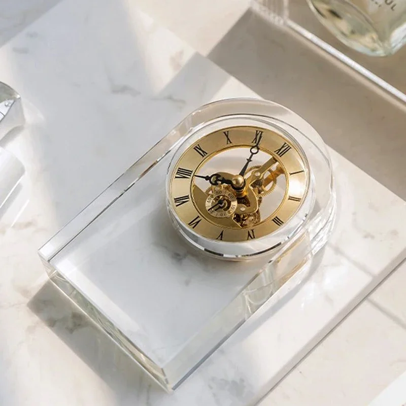 Luxury Crystal Table Clock Creative Nordic Desk Clocks Silent Bedside Living Room Bedroom Aesthetic Table Decoration Accessories