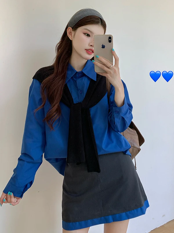 

plus Size College Style Set Casual Shawl Long Sleeve High Waist A-Line Skirt Spring 2026 Fashion Ensemble for plus Size ...