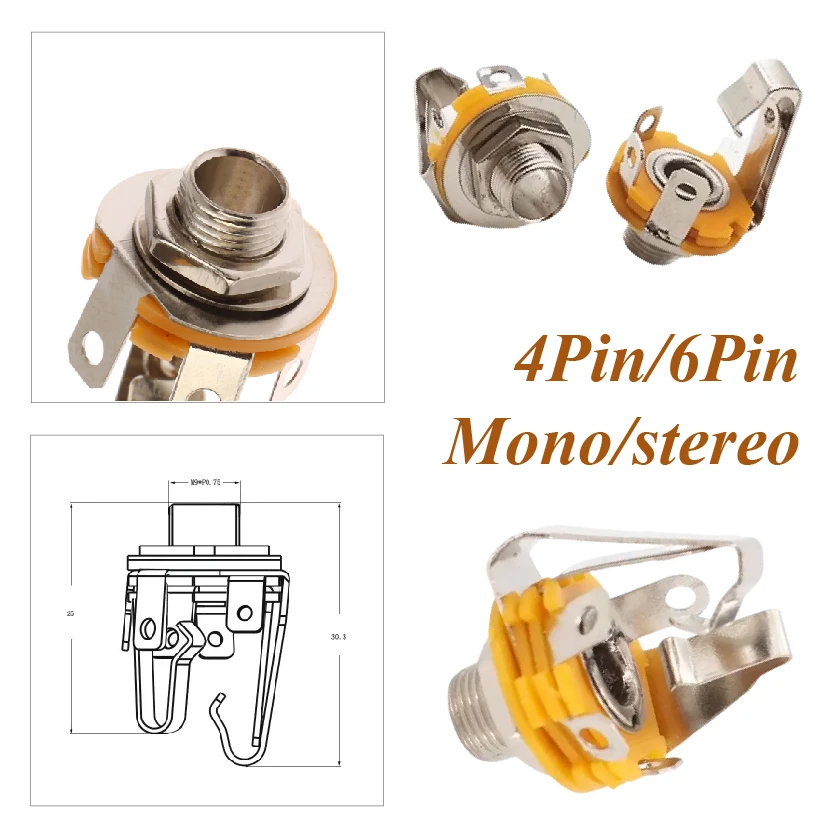 

Металлический входной разъем для электрогитары 6,35/6,5 мм, моно стереоразъемы, 3-полюсный 4/6-контактный разъем