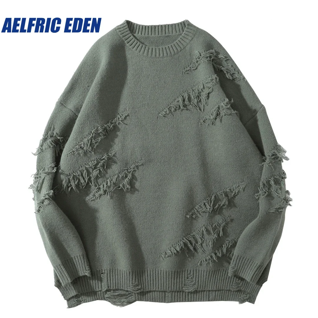 

Aelfric Eden Distressed Destroyed Knitted Jumpers Sweater Streetwear 2023 Fashion Casual Hip Hop Harajuku Pullover Knitwear Top