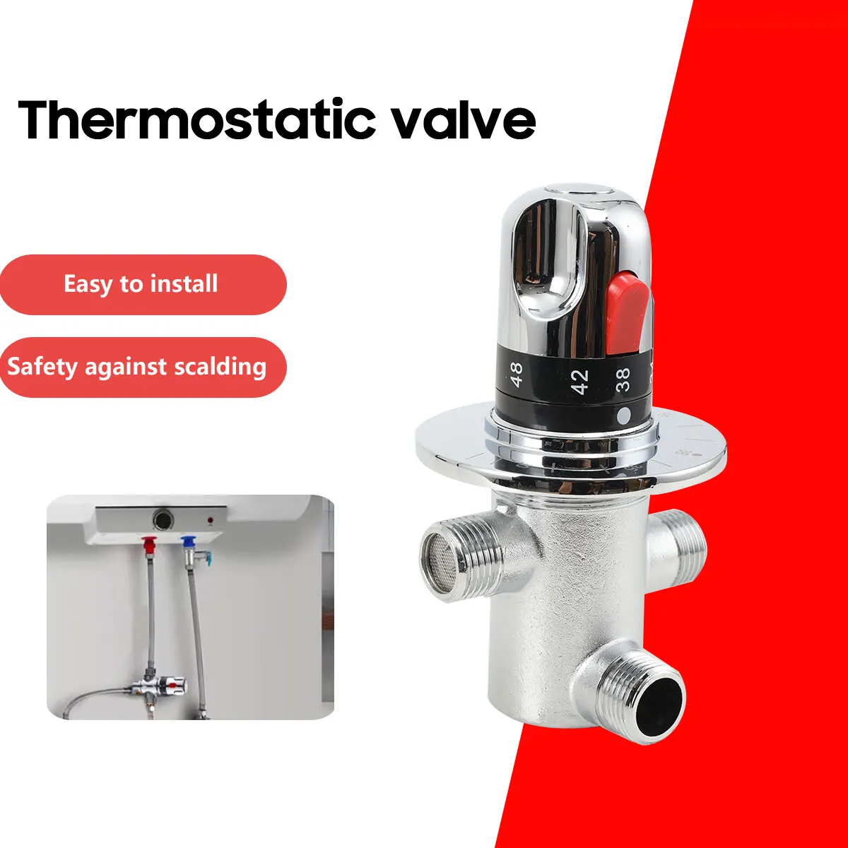 Messing-Thermostat-Mischventil 3-Wege Heiß-Kalt-Wasser Temperaturregler für Bad und Küche Armaturventil Thermostat