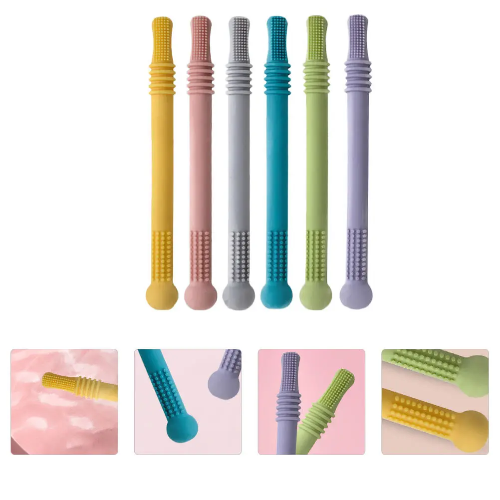 6 pçs bebê mordedor palha conjunto macio elástico molar varas para dentição infantil alívio da dor confortável aperto design brinquedos de dentição do bebê