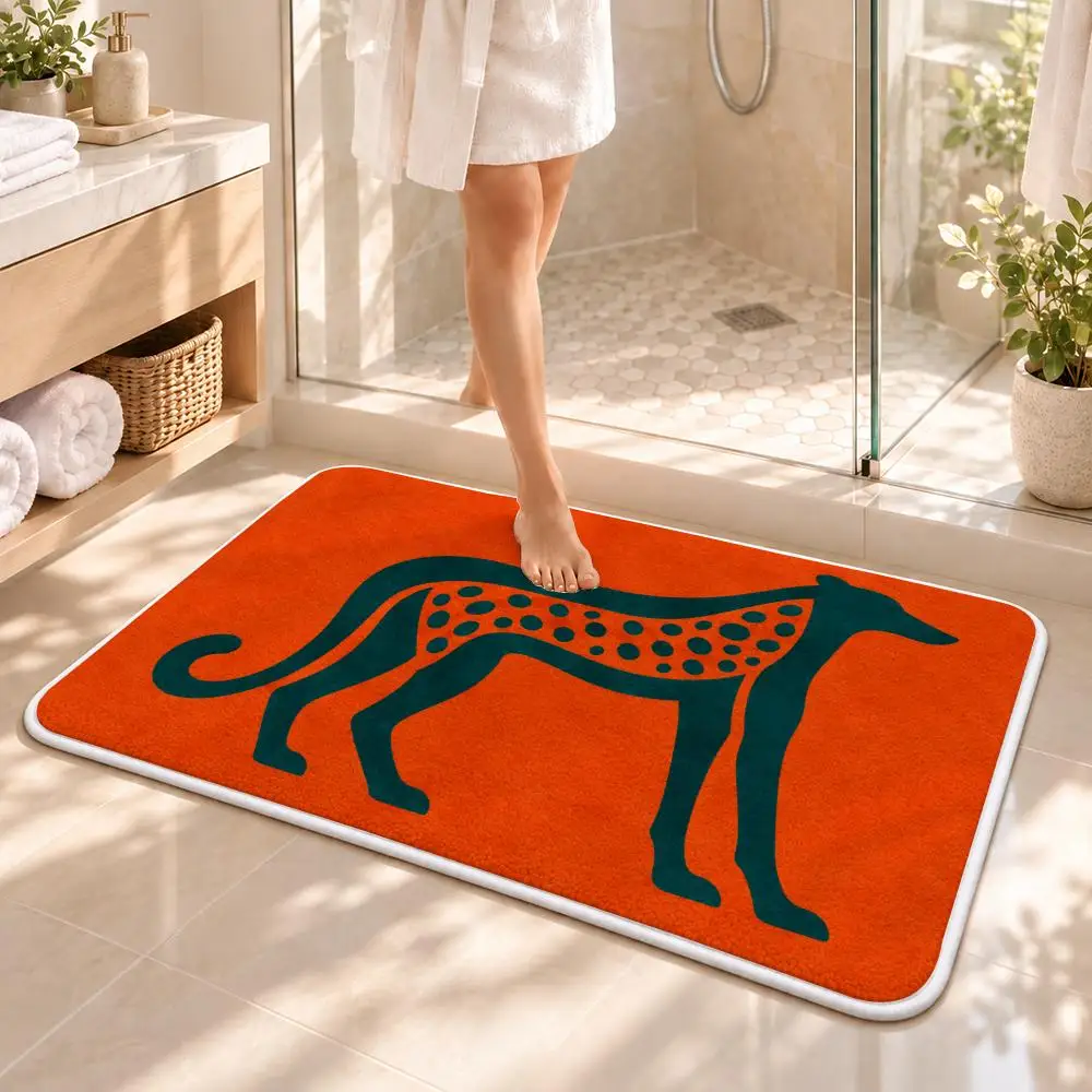 Teal Greyhound Modern Style Floor Mat Soft Flannel Non Slip Door Mat for Bathroom Bedroom Entryway Home Decor Gift