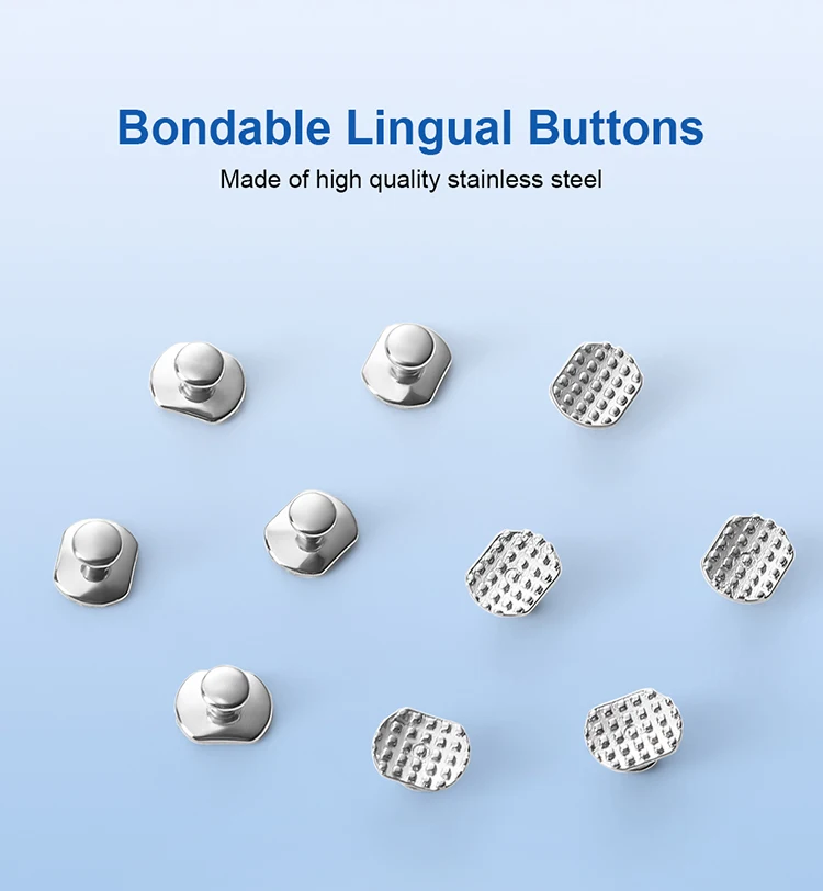 10 Stück/Packung AZDENT Zahnärztliche Kieferorthopädische Lingualknöpfe, Bondierbare Metall-Zungenseiten-Spangen mit Rechteckiger/Runder Basis – Detail 1