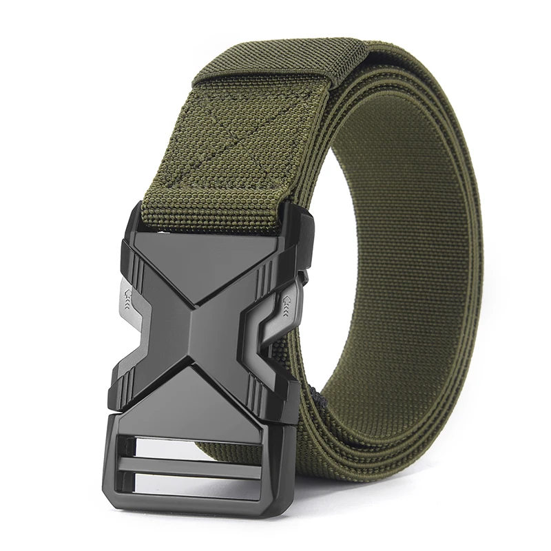 2pcs New Men's Automatic Buckle Canvas Belt Simple Outdoor Casual Woven Elastic Belt image 2