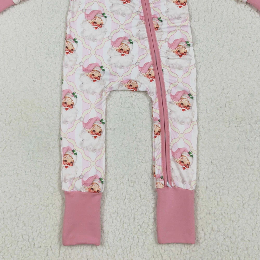 Pelele navideño a cuadros con cremallera para niñas, pelele de manga larga con rayas rosas, traje navideño de Papá Noel para niñas