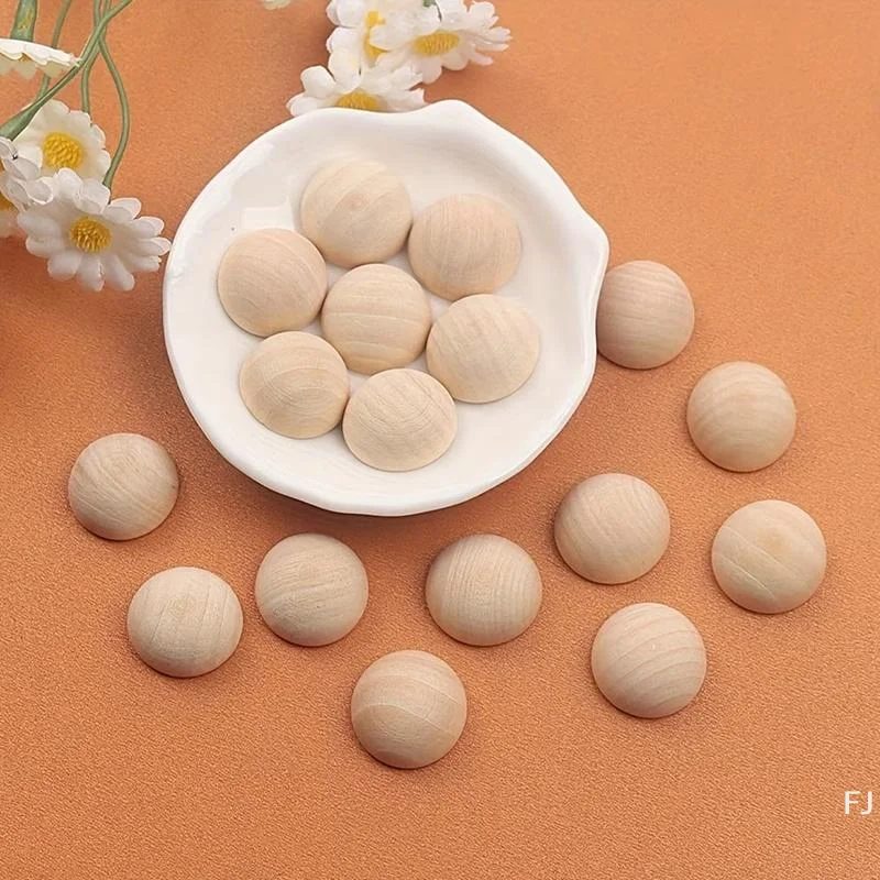 [YU]5/10/20/30/50Pcs Natural Half Wooden Beads Half Unfinished Wood Balls Split Wood Beads For DIY Craft Toy Home Decor