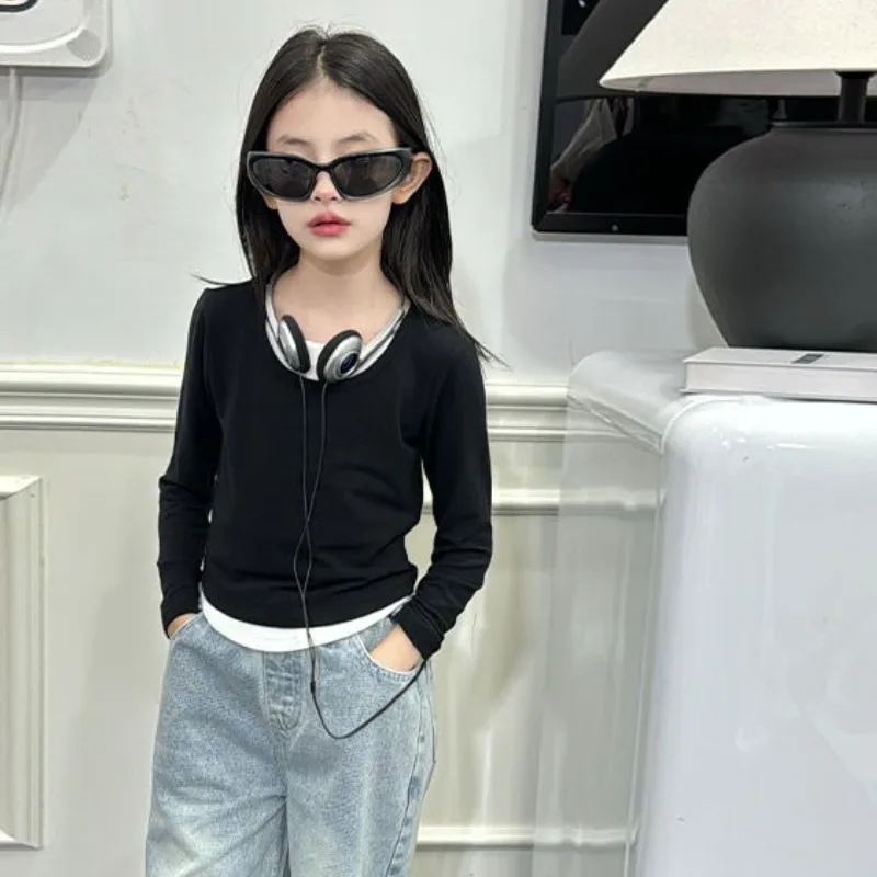 Splicing 2025 Girl Clothes Tween Girls From 11 12 Years Old Cartoon Children's Fashion Teen Spring Autumn Long Sleeve T-shirt 10