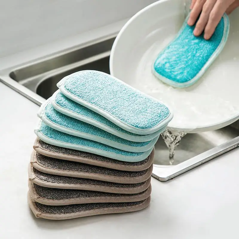 

2PCS Super Absorbent Microfiber Scrub Sponge Double Sided Magic Sponge for Dishwashing Kitchen Bathroom Cleaning Tools