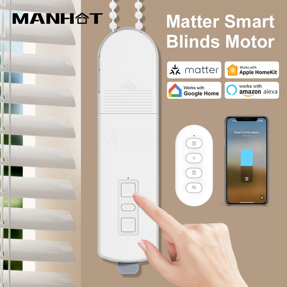 Manhot Matter HomeKit Smart Blinds Motor Blinds Motorized Motor Electric Rolloer Blinds Curtain Motor For Siri Voice Control