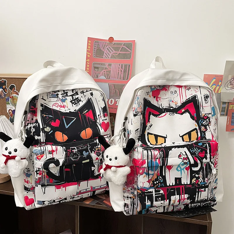 Fashion schoolBag College Cat Bookbag Personalized Graffiti Comic BookBag Junior High School Backpack Bags For Teenage Students