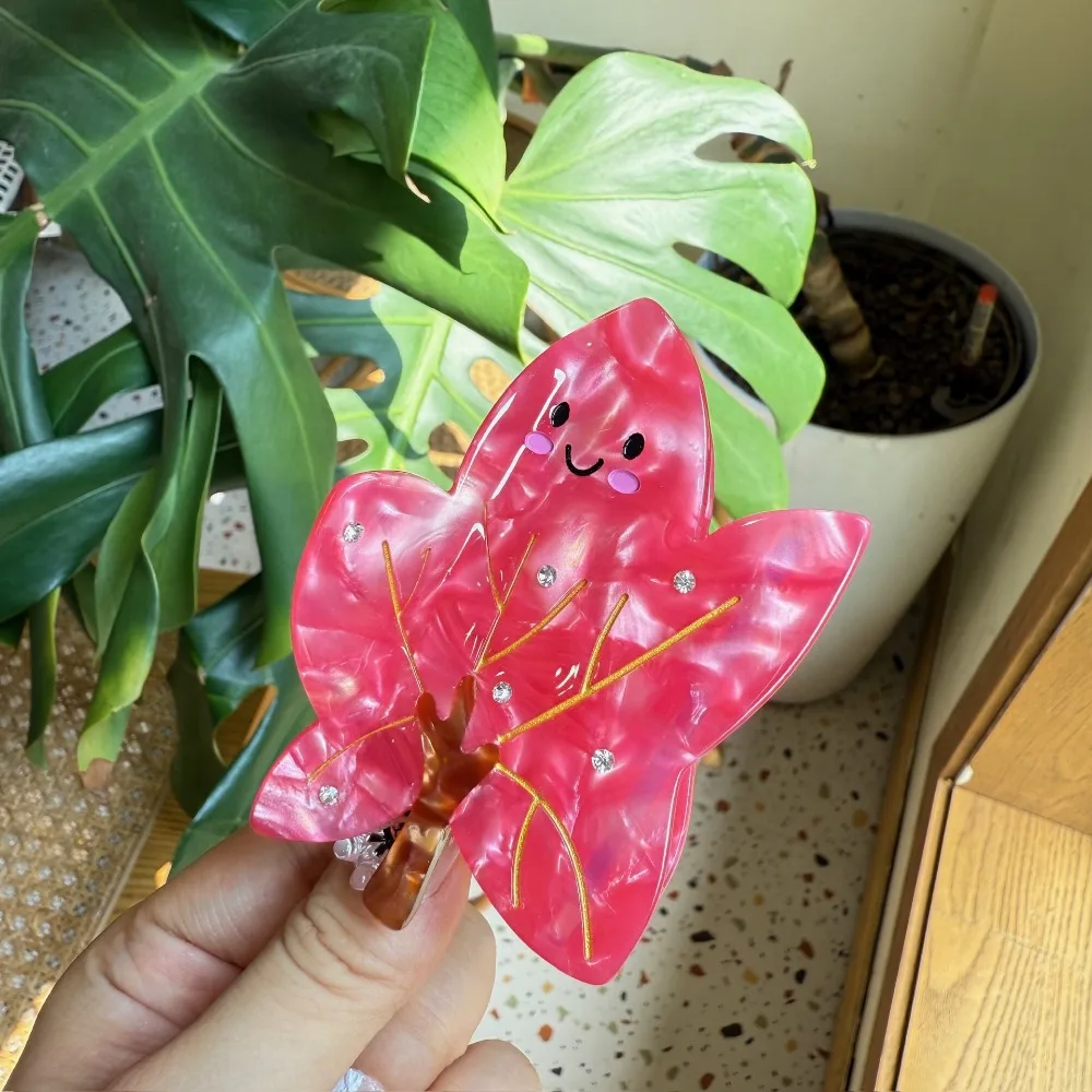 Funny Acrylic Christmas Hair Accessory Cactus Maple Leaves Acetic Acid Shark Clip Rhinestone Creative Cartoon Hair Claw Travel image 3