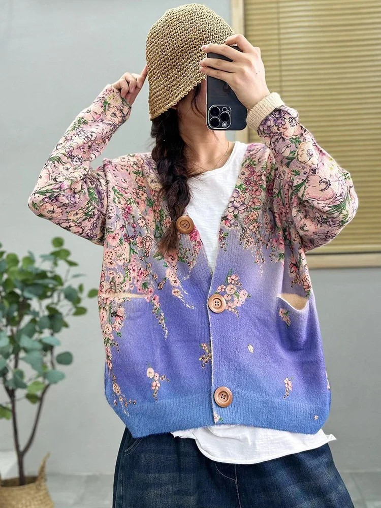 Max LuLu 2024 Fashion Classic Knitwear Spring Womens Printed Loose V Neck Luxury Cardigans Ladies Casual V Neck Floral Sweaters