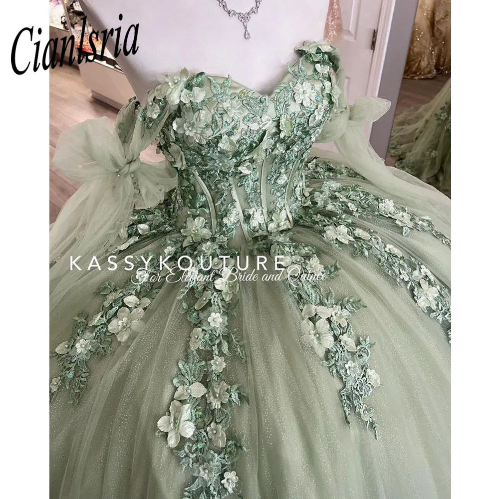 Gaun Putri Quinceanera Hijau Mint Gaun Bola 2022 Renda Applique Manis 16 Gaun Vestidos De 15 Años Prom