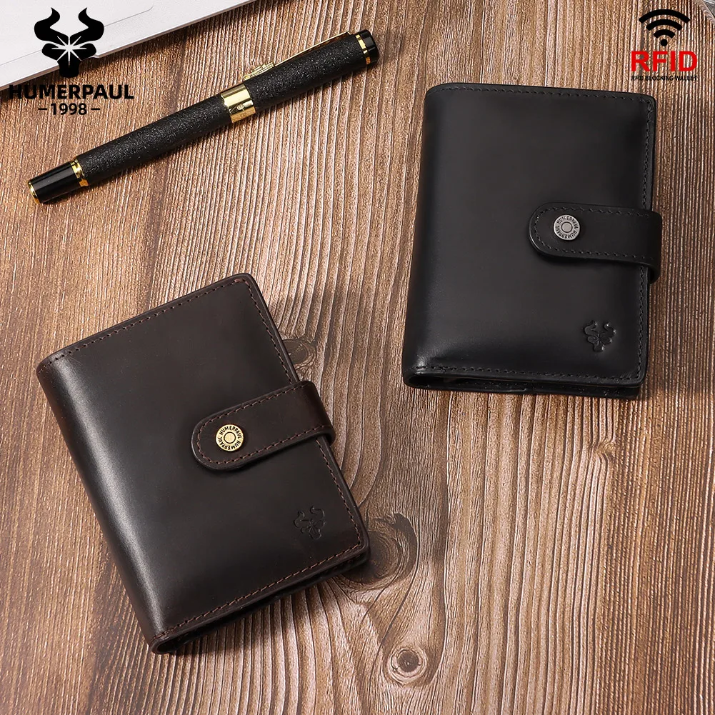 Crazy Horse Leather RFID Credit Card Holder Mens Double Anti Rfid Bank Cardholder Case Wallet Metal Business Minimalist Purse