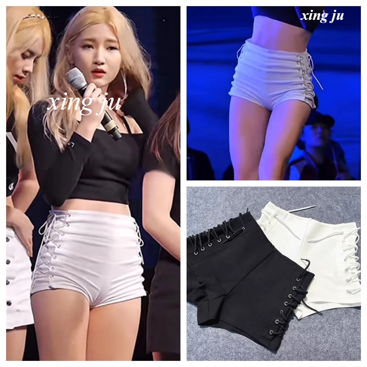 Nuove donne Festival musicale Abbigliamento Costume di scena Moda Vita alta Pantaloncini attillati con lacci Jazz Dancewear Discoteca DJ Ballerino Wear