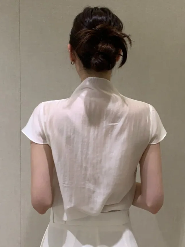 Sweet Chic Women's ort Sve irt Bow Tie  Knot Sli Summer New Arrival Small Capita Sle Knitted Sweater