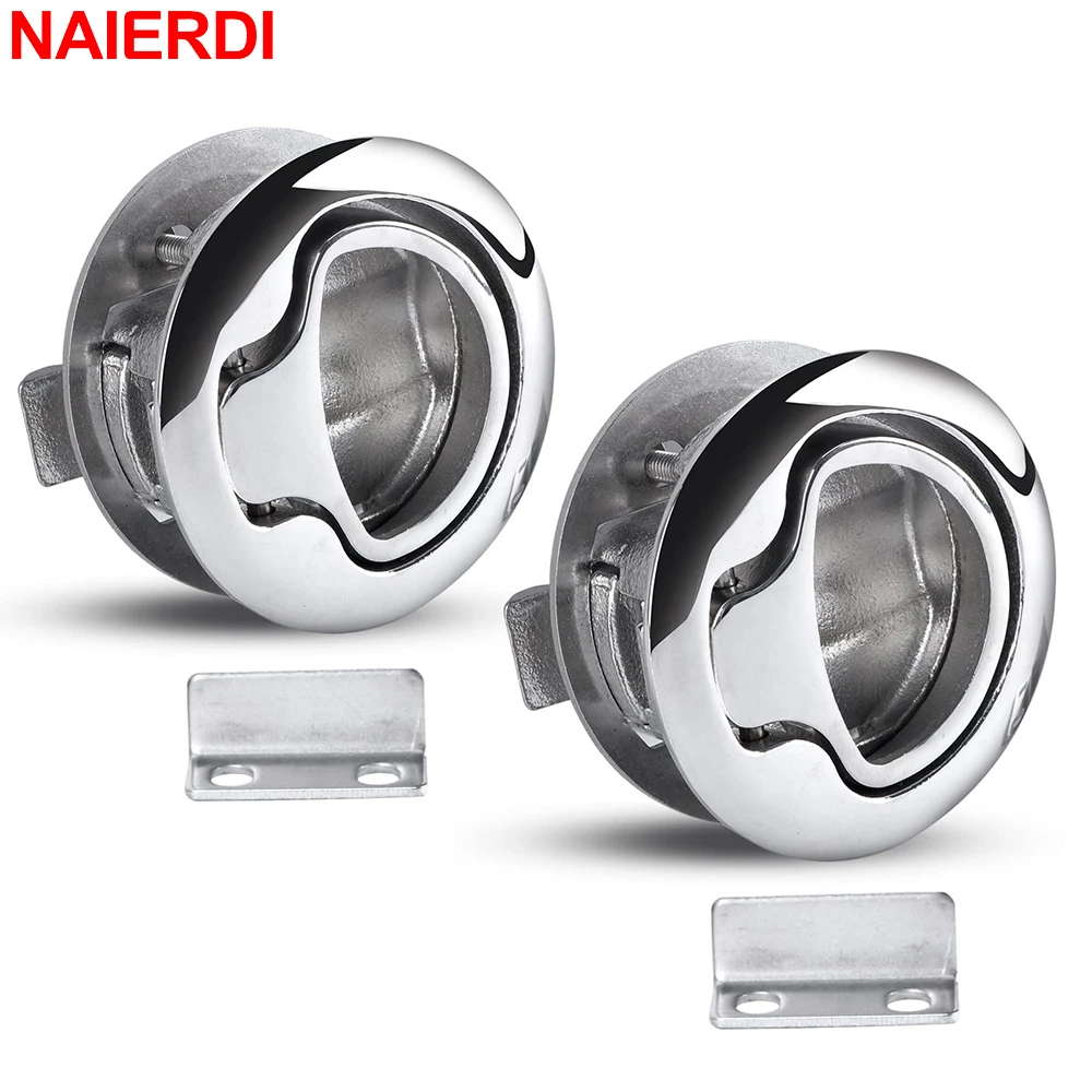 NAIERDI 2 Pieces Flush Boat Hatch, Slam Latch Hatch Round Pull Marine,Latch Locking for Boat,Handle Round Deck Hatch