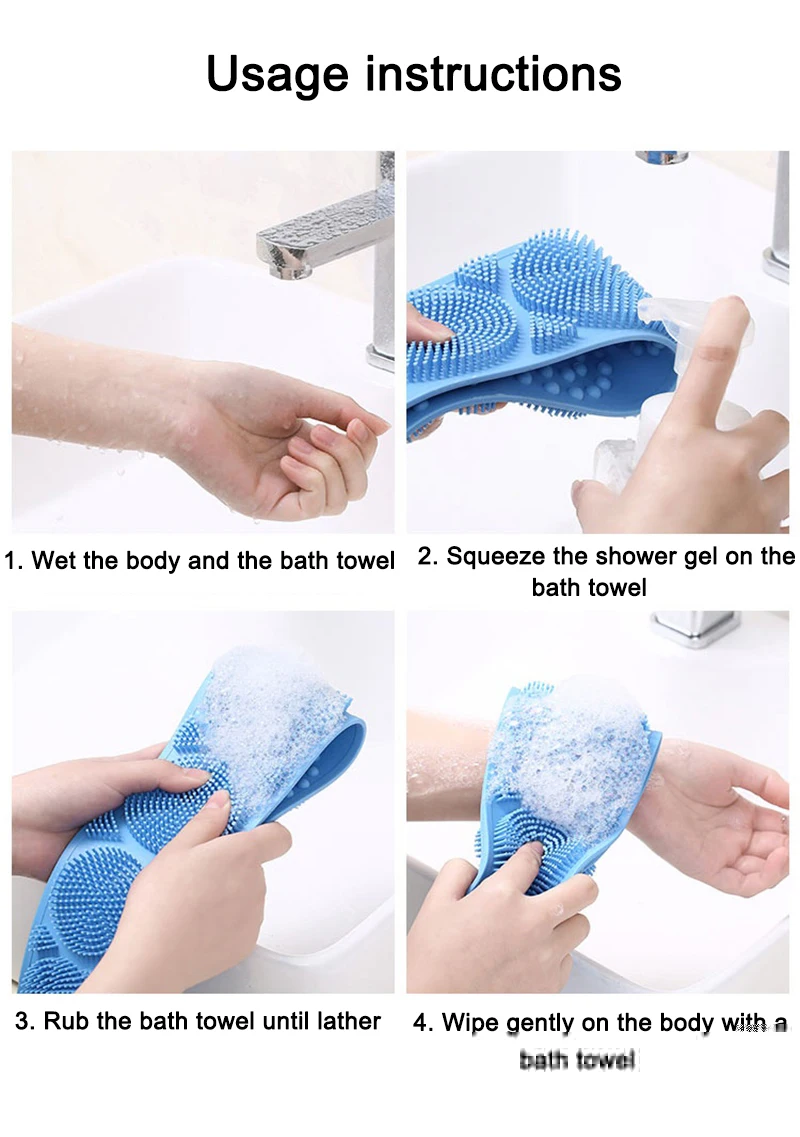 Body Sponge Silicone Brushes Bath Towels Body Scrubber Rubbing Back Peeling Massage Shower Extended Scrubber Skin Clean Brushes