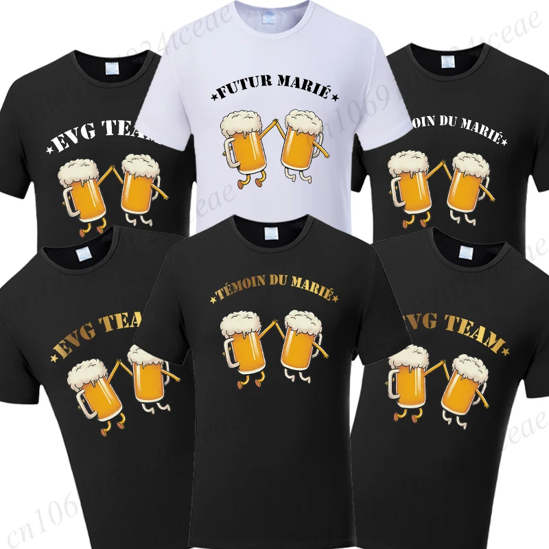 French Evg Future Team Groom Squad T-shirt Funny Beer Graphic Single Farewell Bachelor Stag Party Tees Wedding Oversized Tops