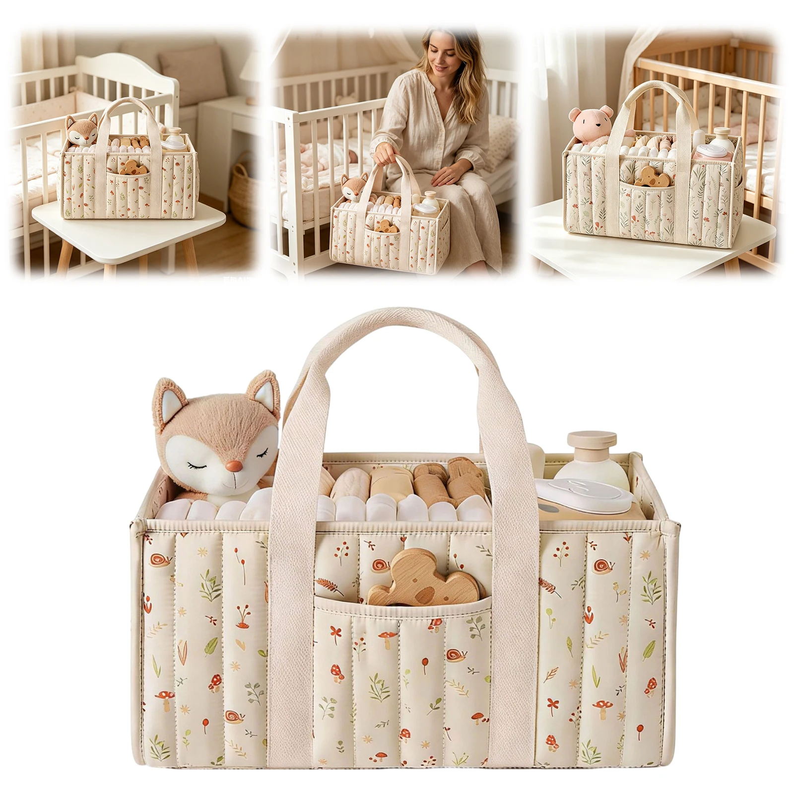 Baby Woodland Diaper Caddy Organizer Large Capacity Baby Diaper Organizer Multi-Pocket Diapers Storage Bag for Baby Shower Gift
