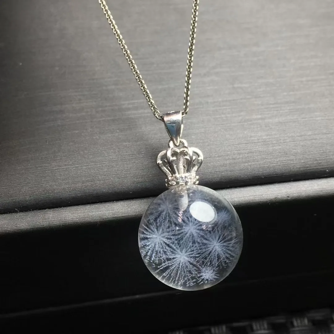 Unit One Piece 925 Silver With Laser Painting Natural Clear Quartz Crystal Gemstone Sphere Necklace Pendant