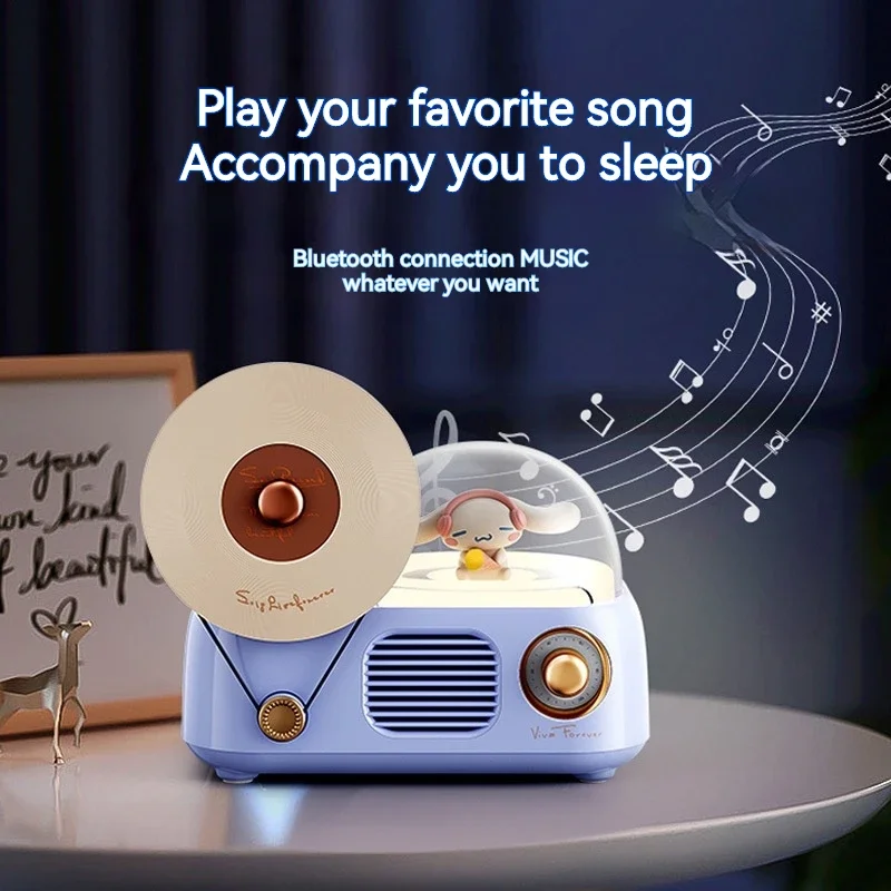 Мультяшная Беспроводная Bluetooth Колонка Kuromi Kawaii Cinnamoroll Ретро проигрыватель виниловых записей AUX аудио музыкальный проигрыватель подарок девочке на день рождения