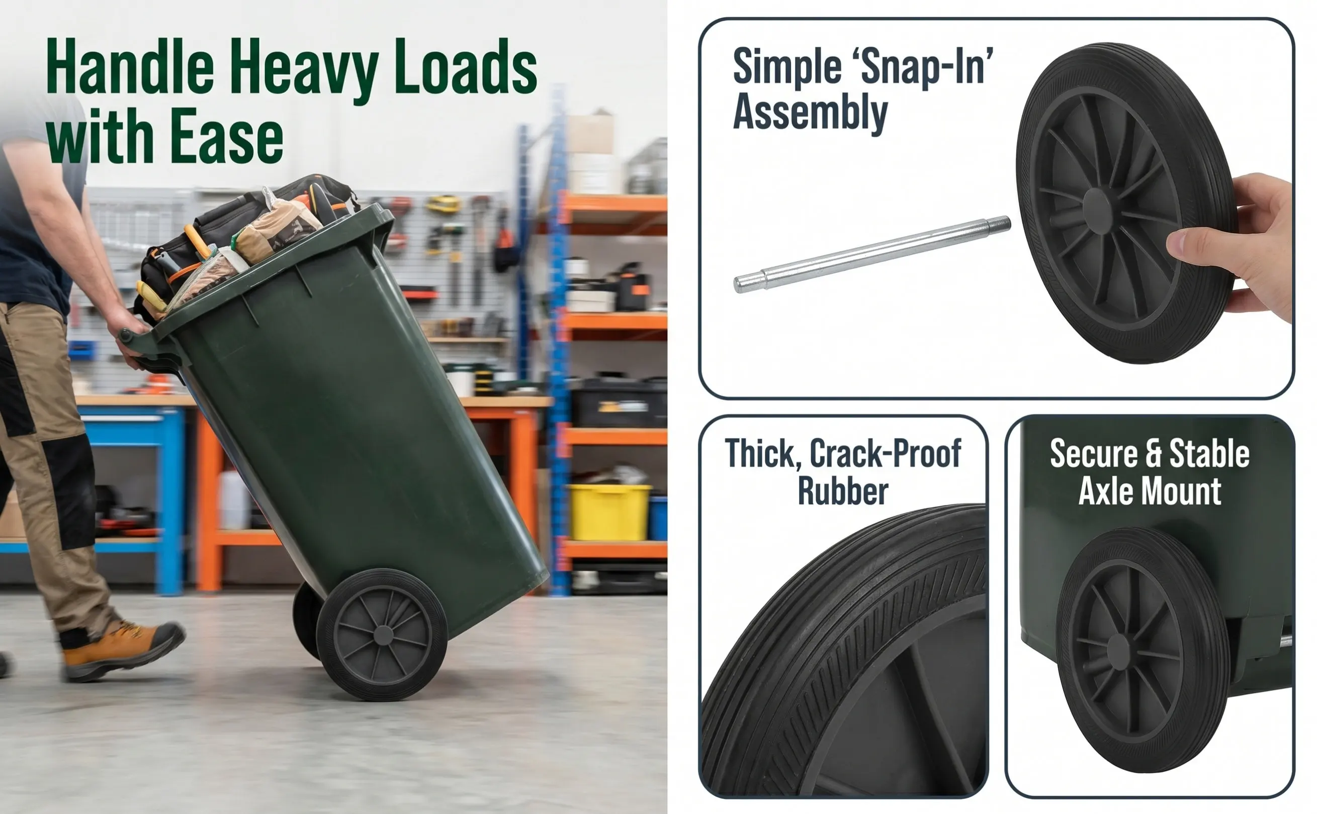 Heavy Duty Trash Can Replacement Wheels 2 Pack PU Casters for Large Outdoor Commercial Waste Bins