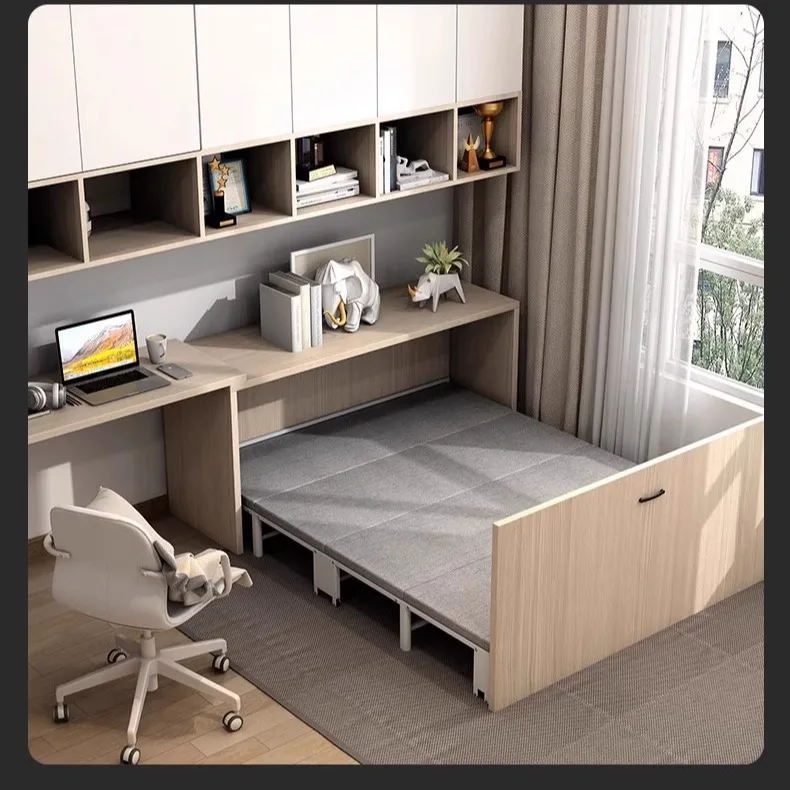 Kindergarten lunch break retractable bed office nap invisible bed space saving foldable storage desk integrated bed