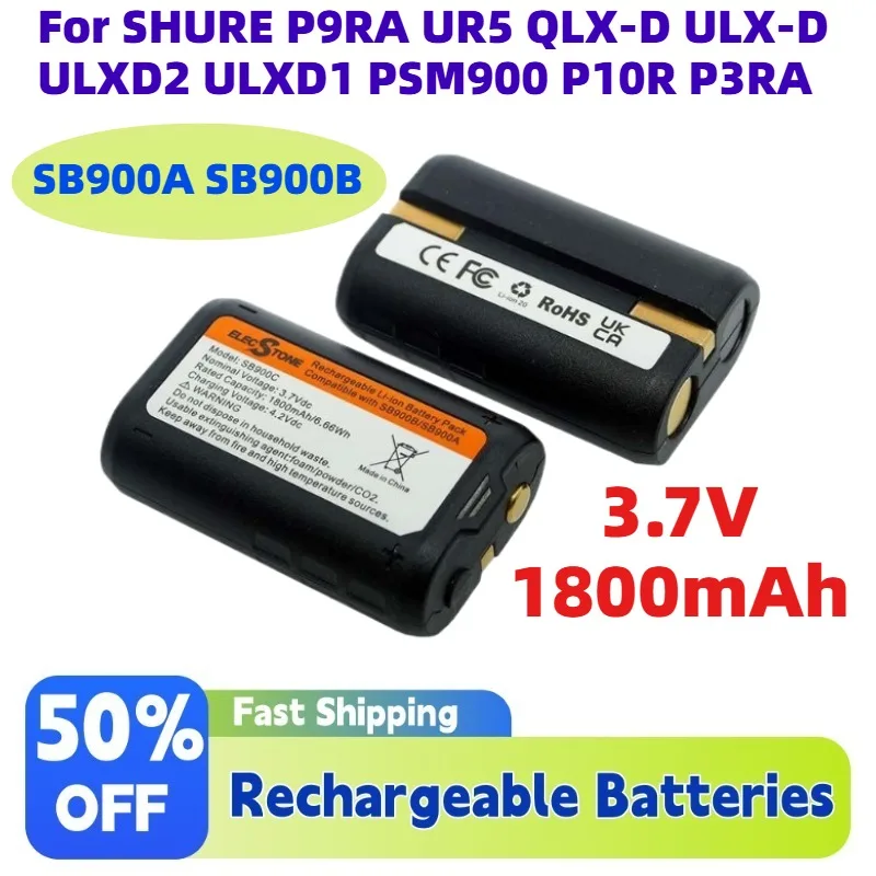 

High Quality 3.7V 1800mAh Stage Monitor System Battery SB900A SB900B for SHURE P9RA UR5 QLX-D ULX-D ULXD2 ULXD1 PSM900 P10R P3RA
