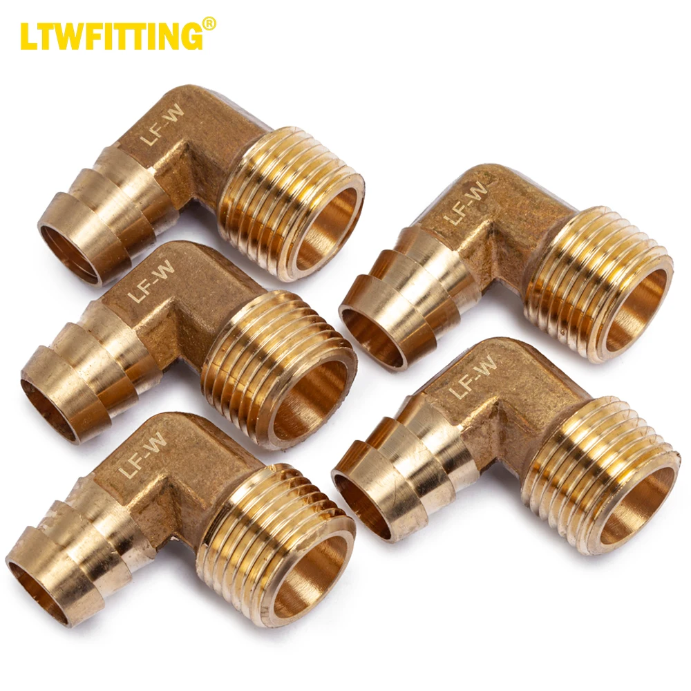 

LTWFITTING LF 90 Deg Elbow Brass Barb Fitting 5/8" Hose Barb x 1/2" Male NPT Thread Fuel Boat Water (Pack of 5)