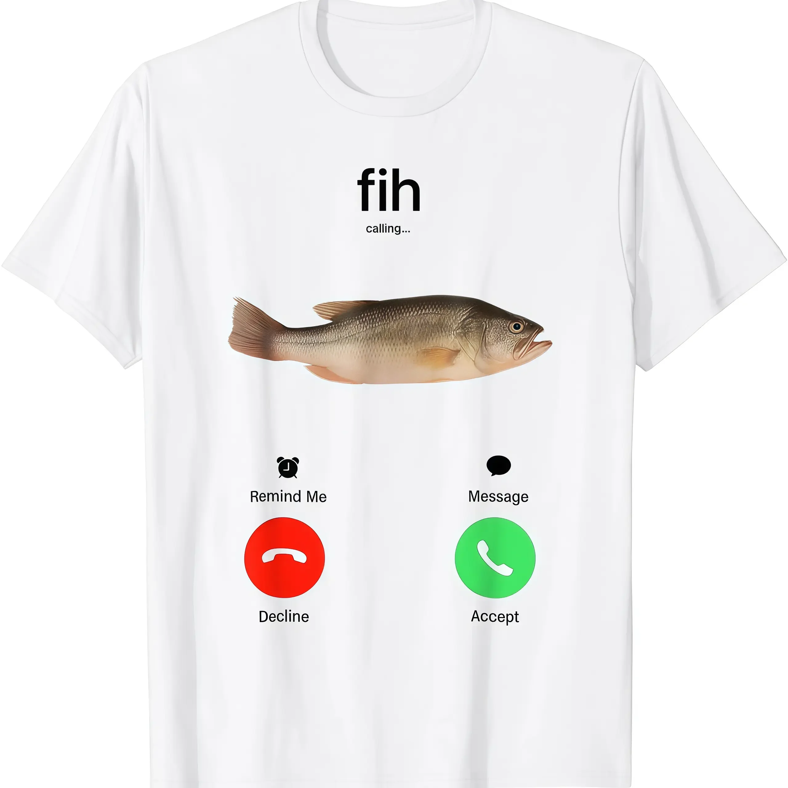 Fish Calling Graphic T-Shirt, Classic 100% Cotton Casual Streetwear Clothes, Breathable Short Sleeve Menswear Crew Neck Top Gifts for Boyfriend Tee Womenswear Streetwear Crewneck Tshirt