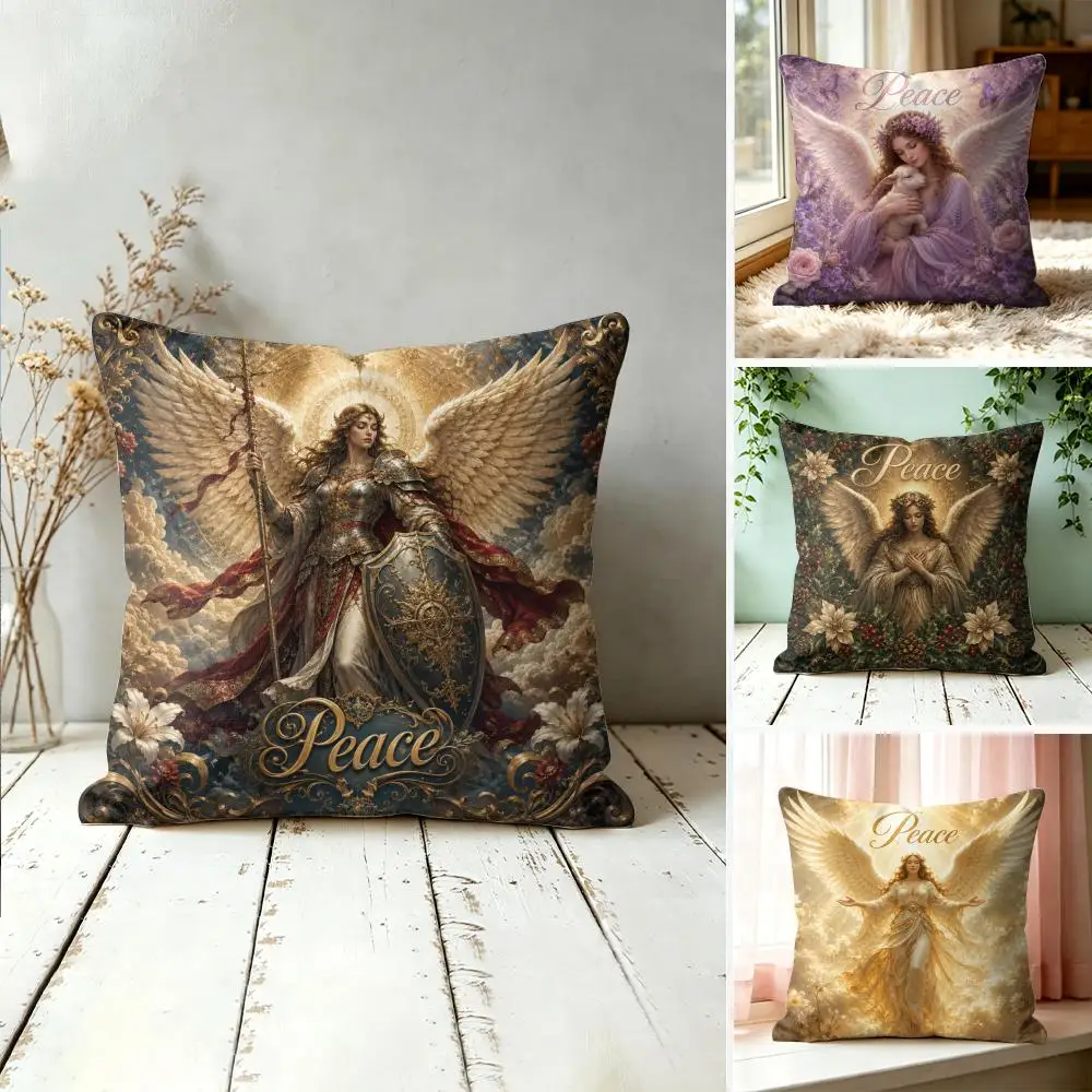 Angel Wing Divine Guardian Cushion Cover Double-Sided Plush Sofa Cushion Covers Organic Breathable Invisible Zipper