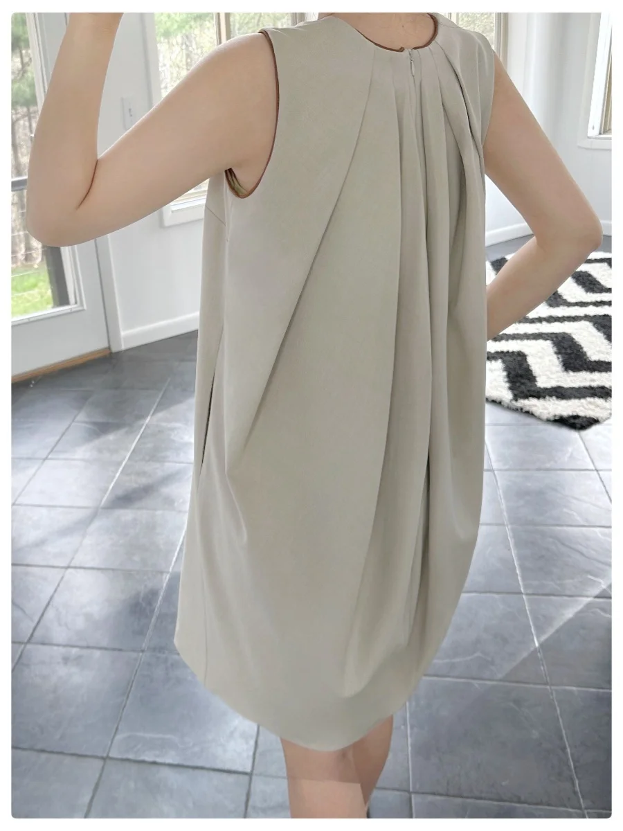 

TIAN Design Slimming Flower Bud aped Vest Dr Loose Fit 3D Tailoring Rolled Polyester Rayon Long Summer Dr