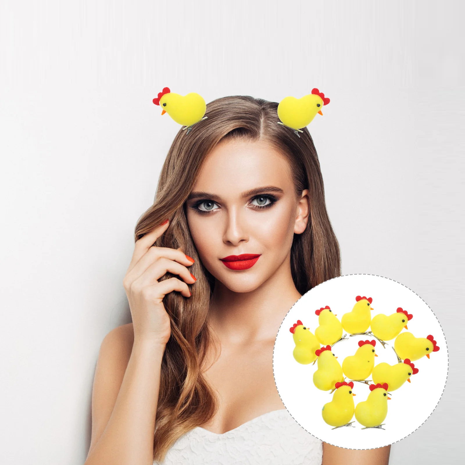 10 Pcs Xmas Hair Pins Chick Hairpin Accessories for Girls Women Chicken Clips Toddlers Yellow Child