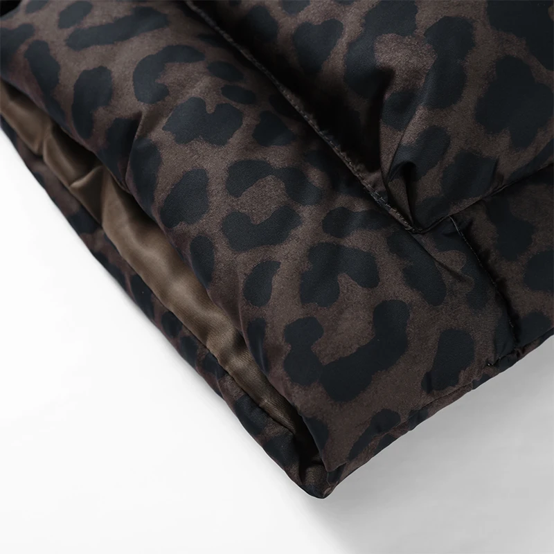 Women's Leopard Print Hooded Cotton Padded Jackets Stand Collar Zipper Short Puffy Coats 2026 Winter Lady Street Warm Outerwear