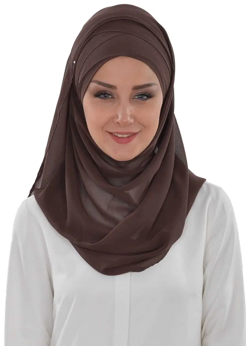 Classic design cross planting practical chiffon shawl brown