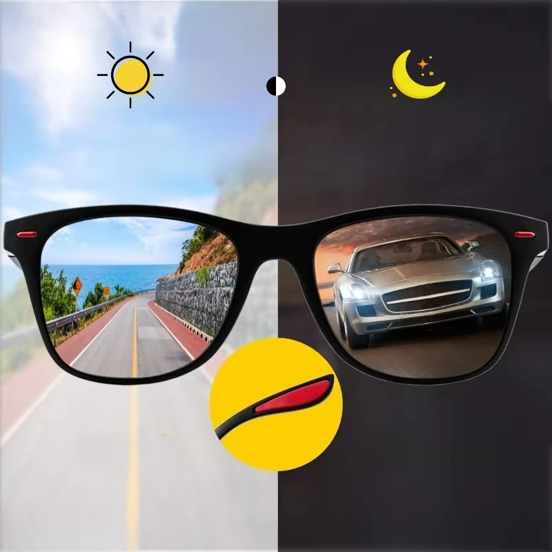 Nachtsichtbrille mit PC-Rahmen, Polarisierte Sonnenbrille für Herren, Outdoor-Sportbrille, Tag- und Nachtsichtbrille für Autofahrer