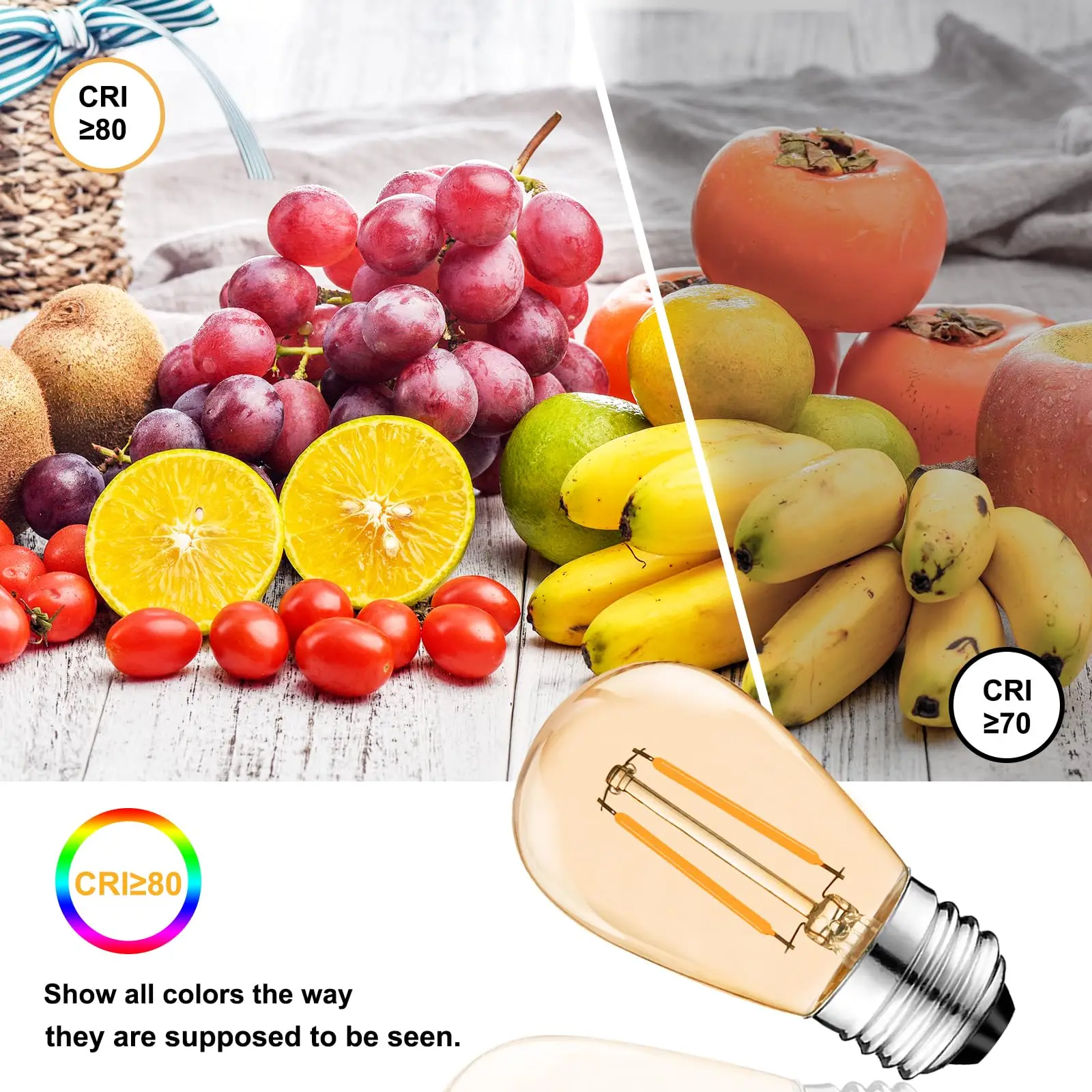 S14 Vintage Led Filament Bulb E27 2W Amber Plastic ST45 LED bulb Warm White 2700K Edison Light Lamp IP44 For String Lighting