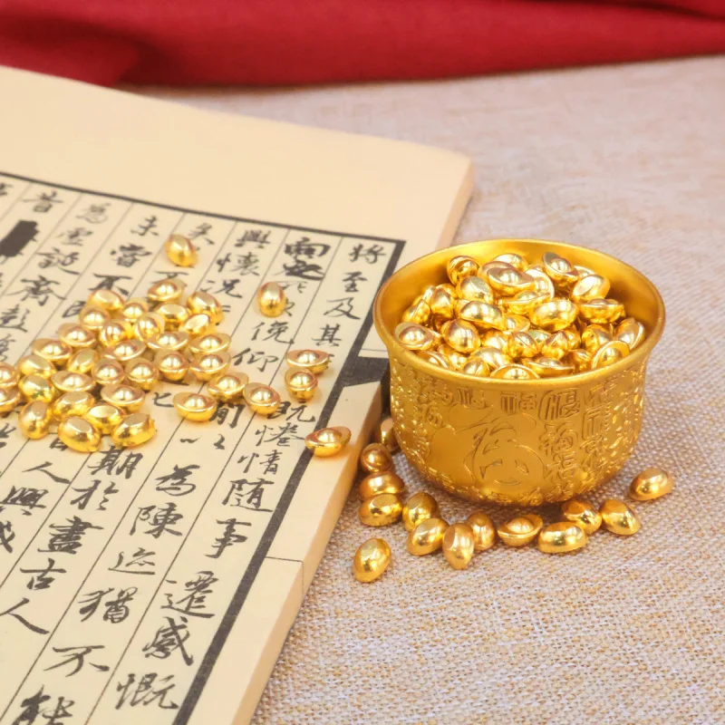 Golden Offering Chinese Retro Carved Jar Hundred Blessings Cup Treasure Basin Desktop Or