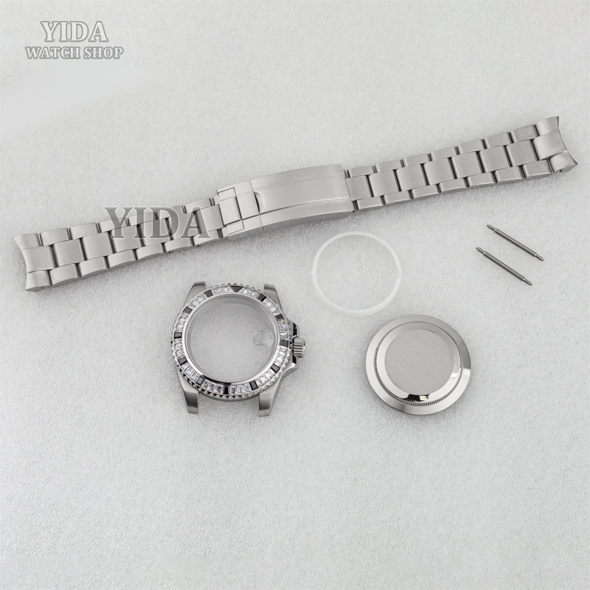 40mm NH35 Diamond Case Watch Band Strap Stainless Steel Solid Back Watch Parts For SUB GMT NH36 Mechanical Movement Accessories