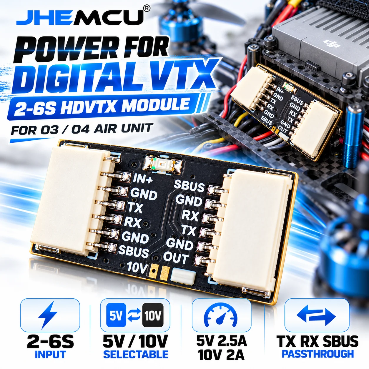 JHEMCU HDVTX Module 5V/10V Step Down Voltage Regulator for O3 O4 Air Unit  FPV Drone Power Converter Module DIY Accessories