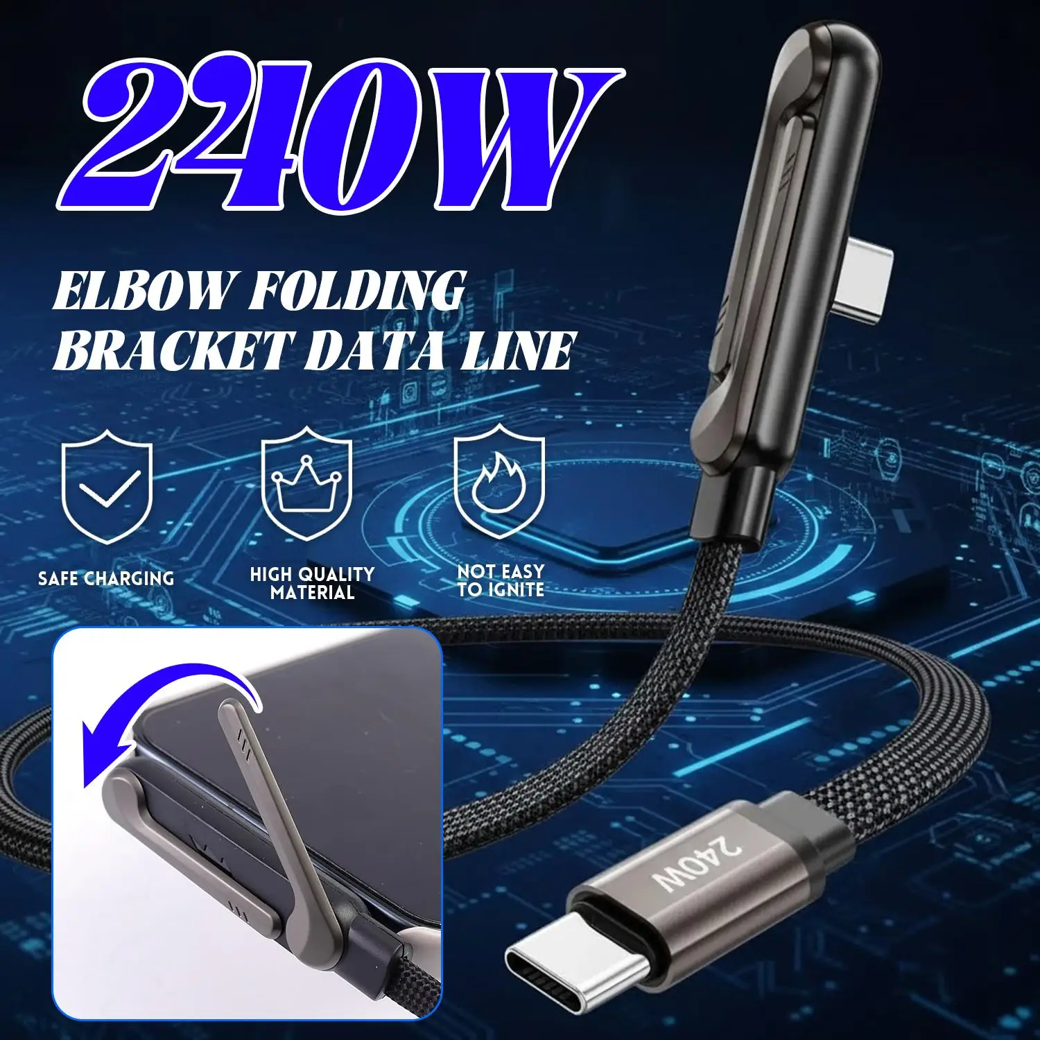 

240W Elbow Fast Charging Cable Dual USB Type C Data Cord For iPhone 17 Samsung Xiaomi Tablet Laptop USB-C Wire Charger Line